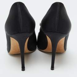 Pre Owned Manolo Blahnik Black Satin Borlak Crystal Embellished Pointed Toe Pumps Size 36.5