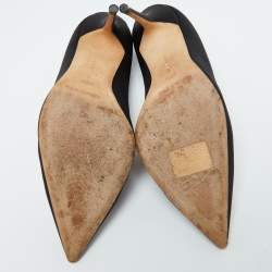 Pre Owned Manolo Blahnik Black Satin Borlak Crystal Embellished Pointed Toe Pumps Size 36.5