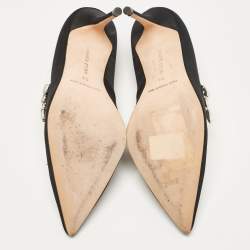 Pre Owned Manolo Blahnik Black Satin Nadira Pumps Size 34