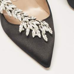 Pre Owned Manolo Blahnik Black Satin Nadira Pumps Size 34