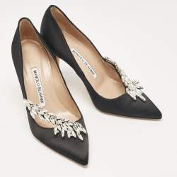 Pre Owned Manolo Blahnik Black Satin Nadira Pumps Size 34