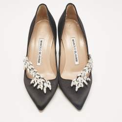 Pre Owned Manolo Blahnik Black Satin Nadira Pumps Size 34