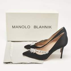 Pre Owned Manolo Blahnik Black Satin Nadira Pumps Size 34