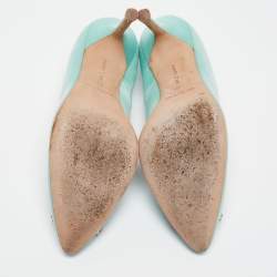 Pre Owned Manolo Blahnik Aqua Blue Satin Hangisi Pumps Size 38