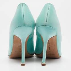 Pre Owned Manolo Blahnik Aqua Blue Satin Hangisi Pumps Size 38