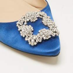 Pre Owned Manolo Blahnik Blue Satin Hangisi Ballet Flats Size 40