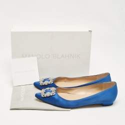 Pre Owned Manolo Blahnik Blue Satin Hangisi Ballet Flats Size 40