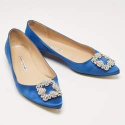 Pre Owned Manolo Blahnik Blue Satin Hangisi Ballet Flats Size 40