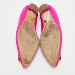 Pre Owned Manolo Blahnik Pink Satin Hangisi Ballet Flats Size 37.5