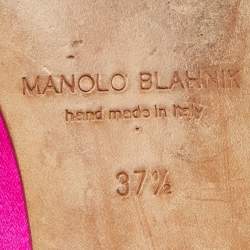 Pre Owned Manolo Blahnik Pink Satin Hangisi Ballet Flats Size 37.5