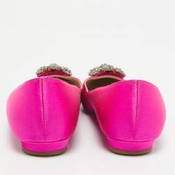 Pre Owned Manolo Blahnik Pink Satin Hangisi Ballet Flats Size 37.5