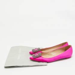 Pre Owned Manolo Blahnik Pink Satin Hangisi Ballet Flats Size 37.5