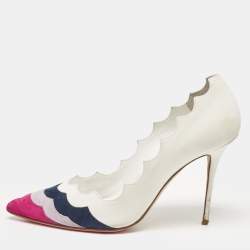 Manolo Blahnik White/Tricolor Leather and Suede Pointed Toe Pumps Size 37.5