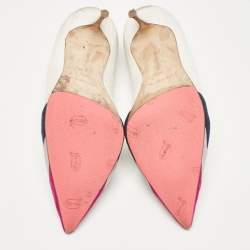 Manolo Blahnik White/Tricolor Leather and Suede Pointed Toe Pumps Size 37.5