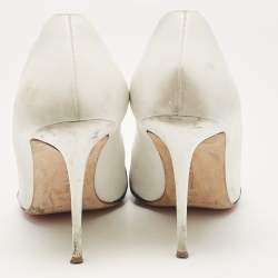 Manolo Blahnik White/Tricolor Leather and Suede Pointed Toe Pumps Size 37.5