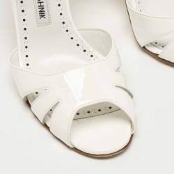 Pre Owned Manolo Blahnik White Patent Leather Ankle Strap Sandals Size 37