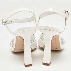 Pre Owned Manolo Blahnik White Patent Leather Ankle Strap Sandals Size 37