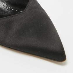 Pre Owned Manolo Blahnik Black Satin Crystal Embellished Mules Size 38