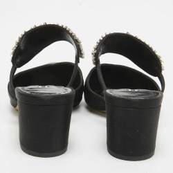 Pre Owned Manolo Blahnik Black Satin Crystal Embellished Mules Size 38