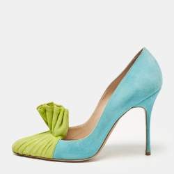 Pre Owned Manolo Blahnik Blue/Green Suede Frill Arleti Pumps Size 39