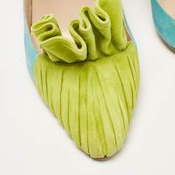 Pre Owned Manolo Blahnik Blue/Green Suede Frill Arleti Pumps Size 39