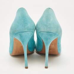 Pre Owned Manolo Blahnik Blue/Green Suede Frill Arleti Pumps Size 39