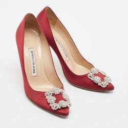 Pre Owned Manolo Blahnik Burgundy Satin Hangisi Pumps Size 36.5
