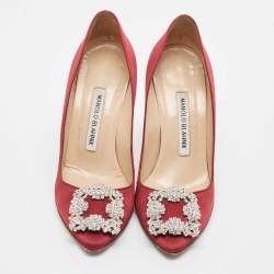 Pre Owned Manolo Blahnik Burgundy Satin Hangisi Pumps Size 36.5