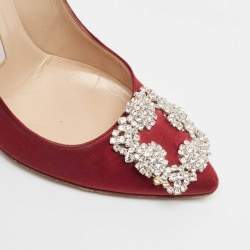 Pre Owned Manolo Blahnik Burgundy Satin Hangisi Pumps Size 36.5
