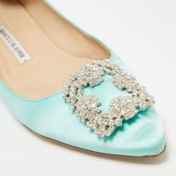 Manolo Blahnik Blue Satin Hangisi Ballet Flats Size 39.5