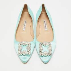 Manolo Blahnik Blue Satin Hangisi Ballet Flats Size 39.5