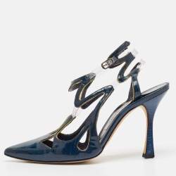 Manolo Blahnik Blue Patent Leather and PVC Pumps Size 37.5