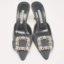 Manolo Blahnik Grey Fabric Maysale Mules Size 38.5