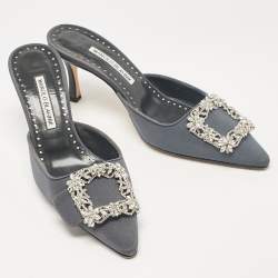 Manolo Blahnik Grey Fabric Maysale Mules Size 38.5