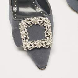 Manolo Blahnik Grey Fabric Maysale Mules Size 38.5