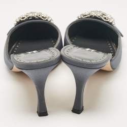 Manolo Blahnik Grey Fabric Maysale Mules Size 38.5