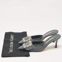 Manolo Blahnik Grey Fabric Maysale Mules Size 38.5