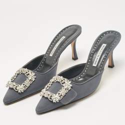 Manolo Blahnik Grey Fabric Maysale Mules Size 38.5