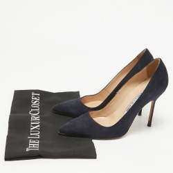 Pre Owned Manolo Blahnik Navy Blue Suede BB Pumps Size 36