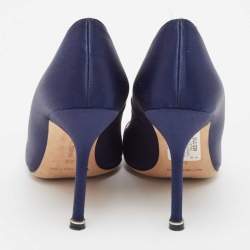 Pre Owned Manolo Blahnik Navy Blue Satin Hangisi Pumps Size 36