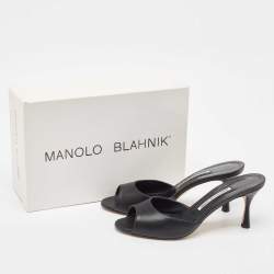Pre Owned Manolo Blahnik Black Leather Jada Slide Sandals Size 38.5