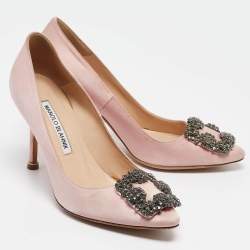 Pre Owned Manolo Blahnik Light Pink Satin Hangisi Pumps Size 35