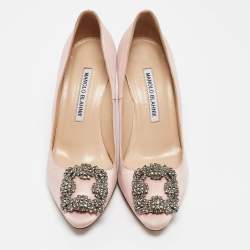 Pre Owned Manolo Blahnik Light Pink Satin Hangisi Pumps Size 35