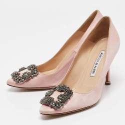 Pre Owned Manolo Blahnik Light Pink Satin Hangisi Pumps Size 35