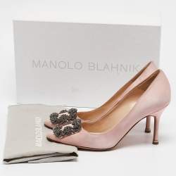 Pre Owned Manolo Blahnik Light Pink Satin Hangisi Pumps Size 35