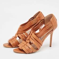 Pre Owned Manolo Blahnik Brown Leather Ankle Strap Sandals Size 38.5