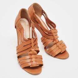 Pre Owned Manolo Blahnik Brown Leather Ankle Strap Sandals Size 38.5