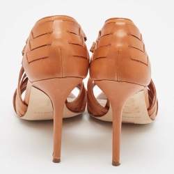 Pre Owned Manolo Blahnik Brown Leather Ankle Strap Sandals Size 38.5