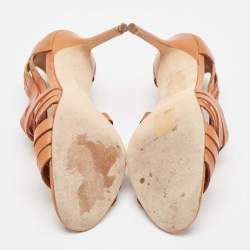 Pre Owned Manolo Blahnik Brown Leather Ankle Strap Sandals Size 38.5