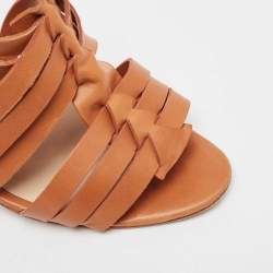 Pre Owned Manolo Blahnik Brown Leather Ankle Strap Sandals Size 38.5